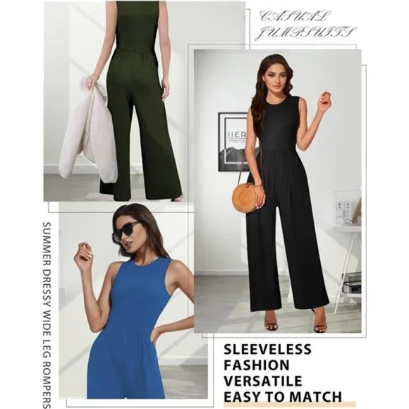 Jumpsuits for Women, Sleeveless Crew Neck Jumpsuits for Women Casual One